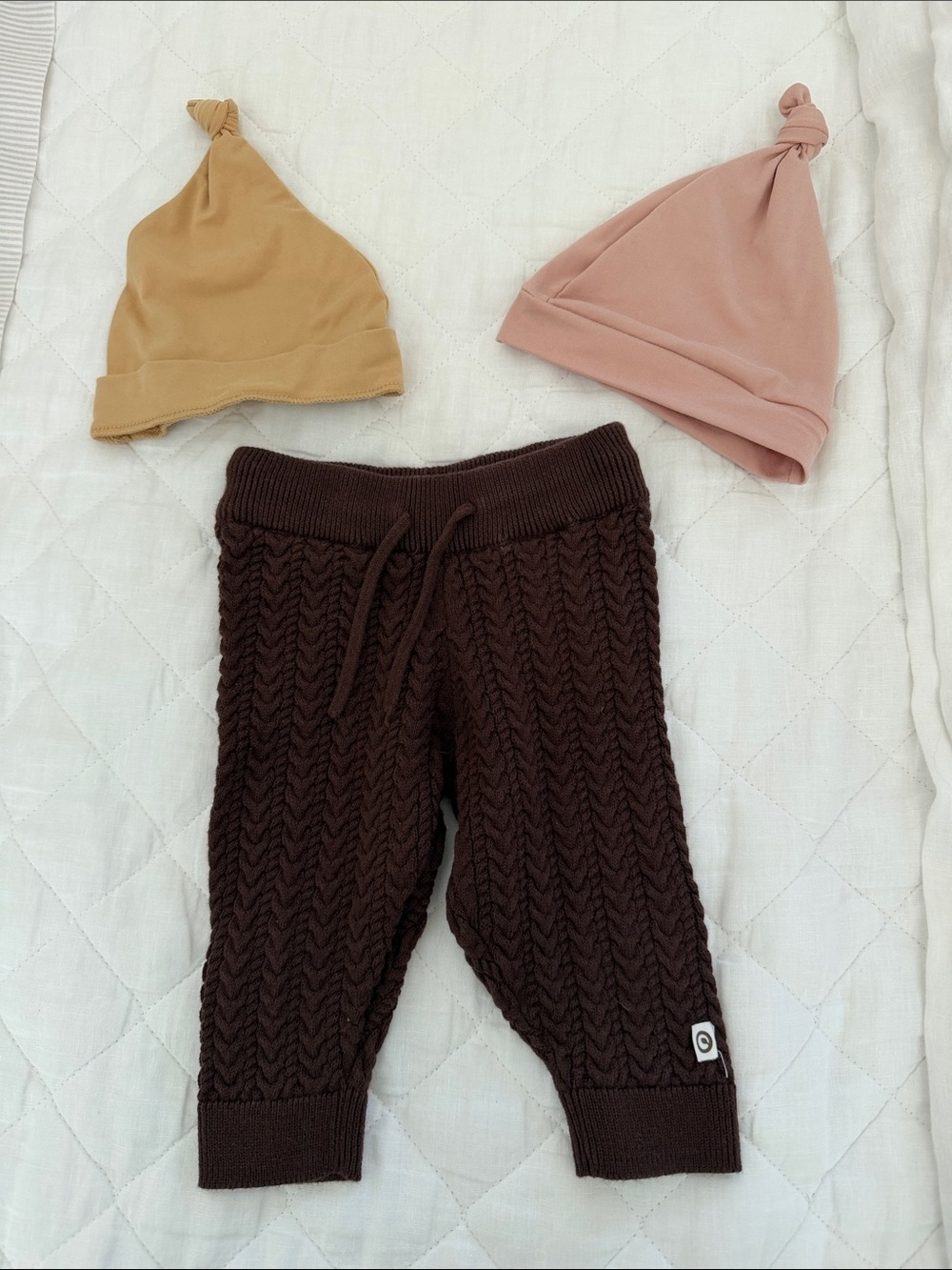 Newborn Mahogany Brown Knit Cable Pants and Hats